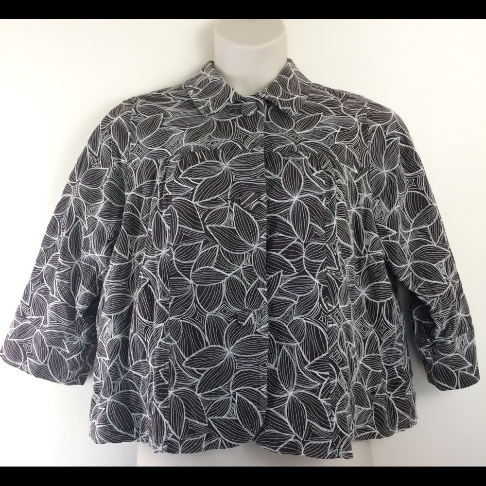 Context Woman Cropped Brown Jacket Floral Stitch